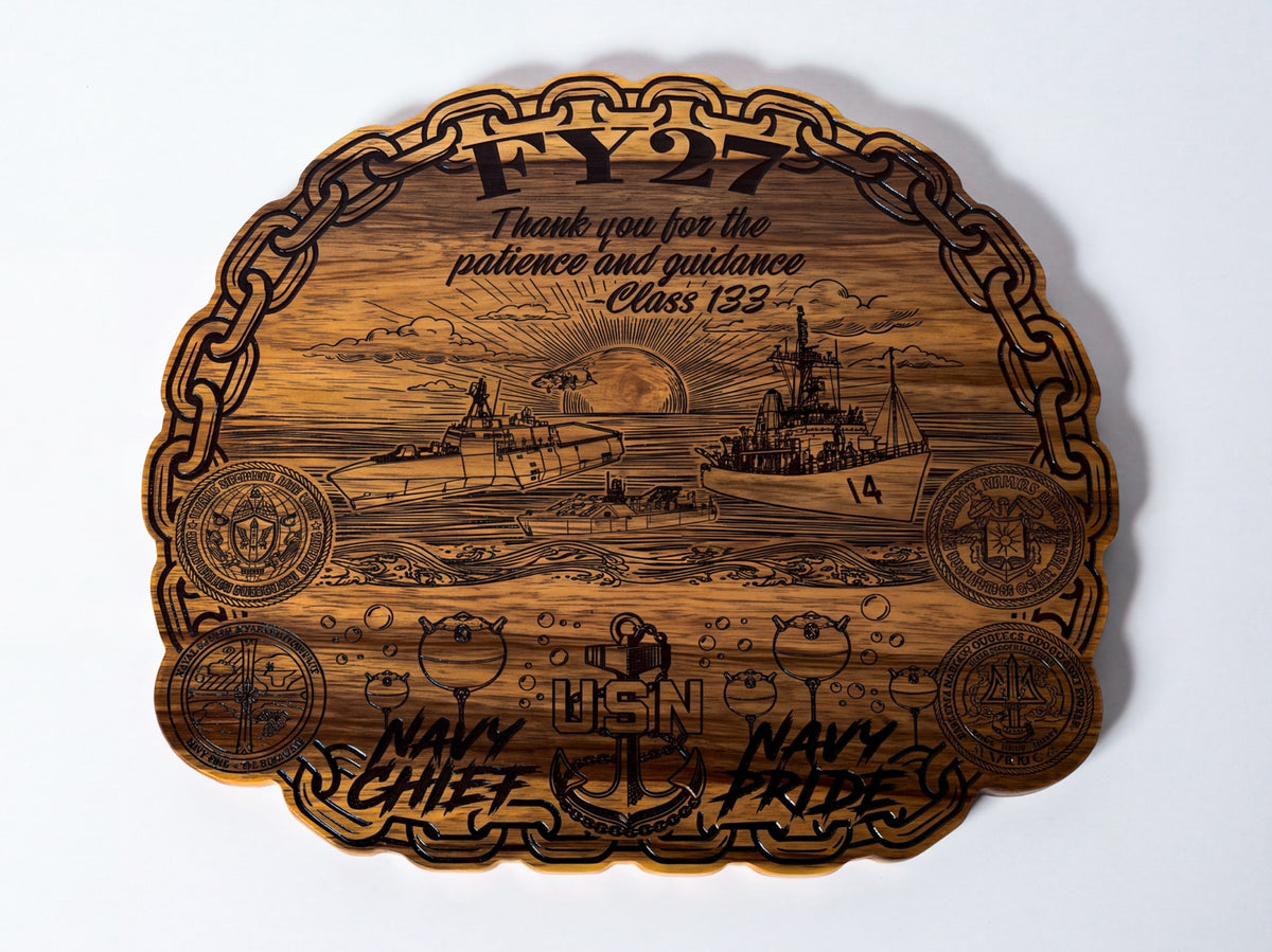 Full front view of Navy Chief appreciation plaque
